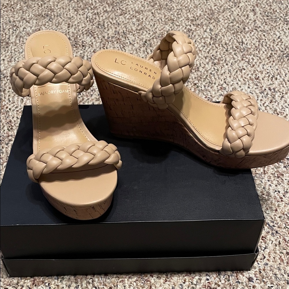 LC Lauren Conrad Beige Braided Wedge Sandals